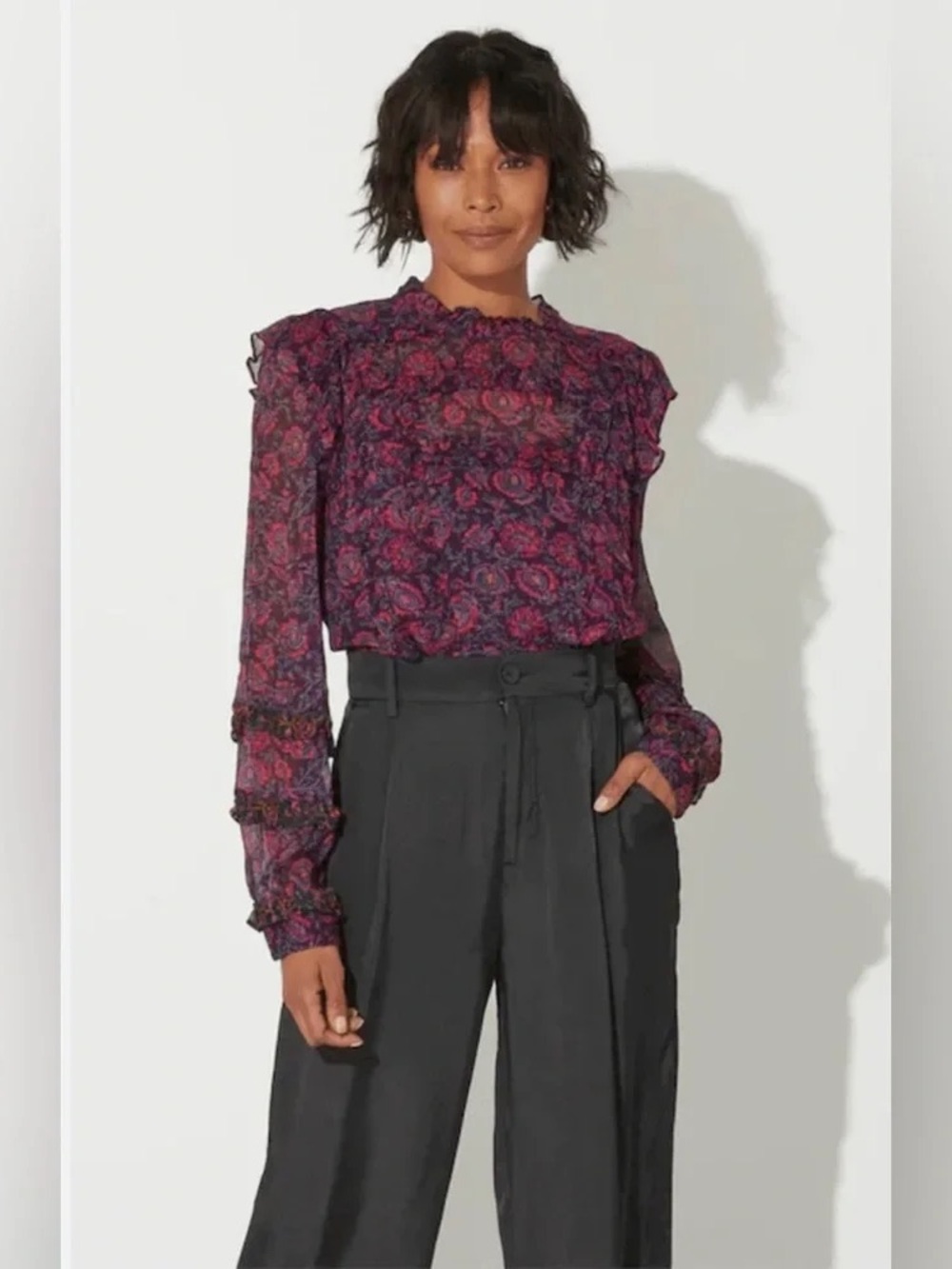 Cleobella Fiorella Floral Ruffle lined Long-Sleeve Top - Xsmall